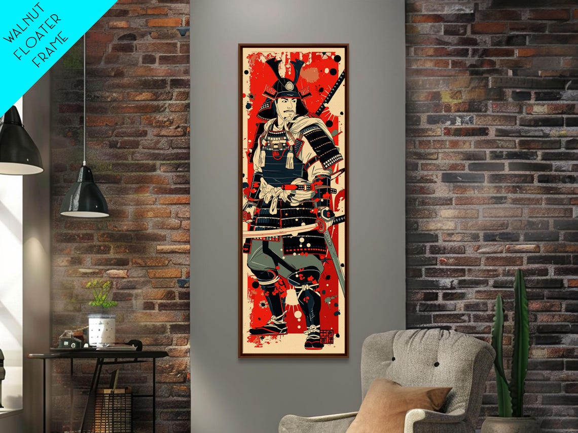 Japanese Samurai Warrior Armor Red Background Bold Art Poster - Image 2