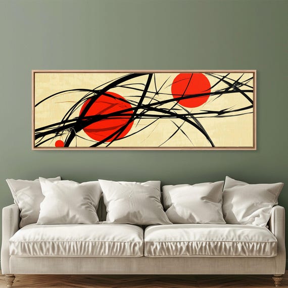 Sun Streaks 3 Red Suns With Black Streams Framed Print Mcm Style Geometric Abstract Wall Art