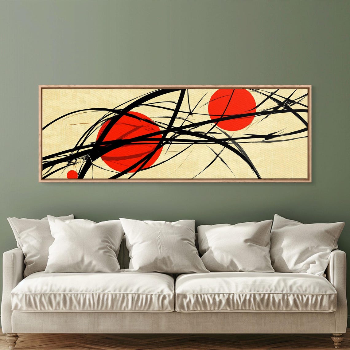 Sun Streaks 3 Red Suns With Black Streams Framed Print Mcm Style Geometric Abstract Wall Art