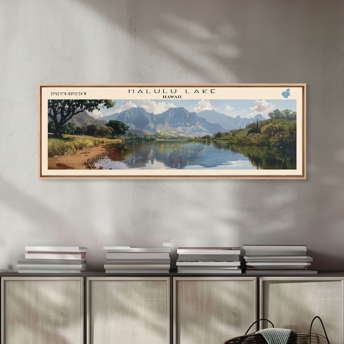 Halulu Lake Hawaii Tropical Mountains Lush Shore Reflection Poster - Image 4