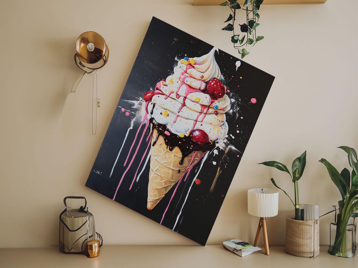 Dripping Ice Cream Sundae Cone Pop Art Splatter Food Art Print - Image 2
