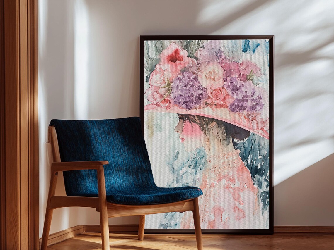 Woman Floral Hat Watercolor Portrait Garden Blossom Elegant Poster - Image 4