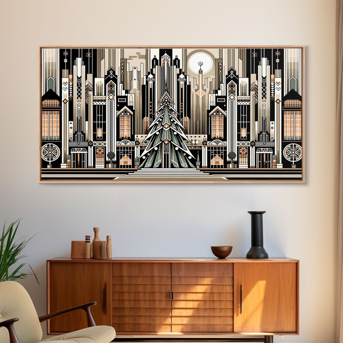 Art Deco Christmas Village, Retro Xmas Art Print - Image 6
