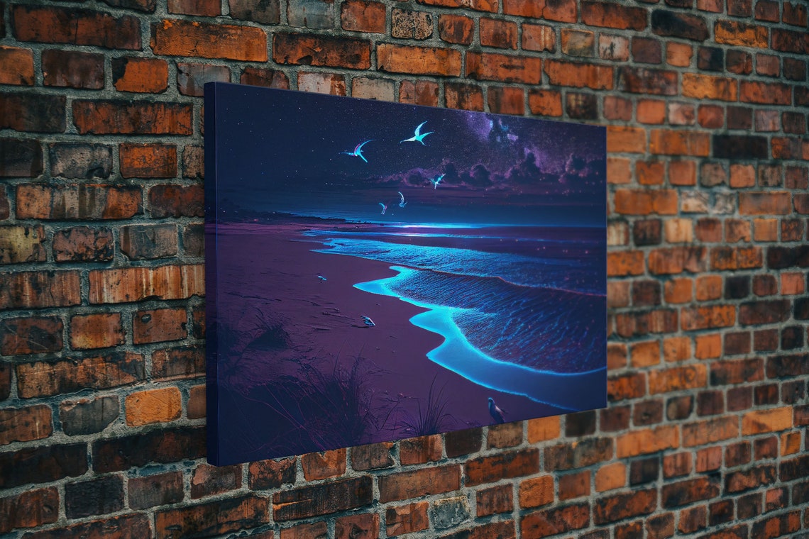 Vaporwave Starry Night Over A Calm Beach Watercolor Framed Print Synthwave Wall Art Aesthetic - Image 5
