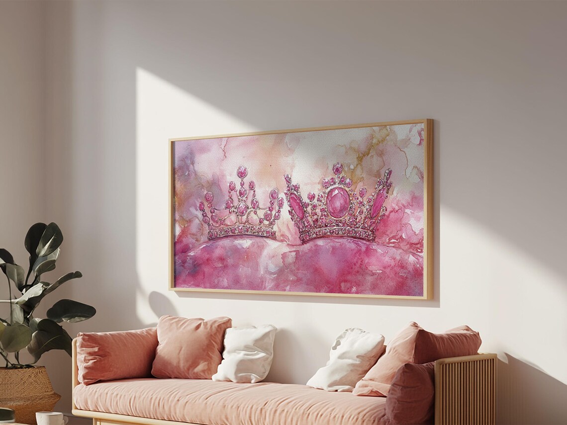 Royal Pink Jewel Crowns Princess Glam Feminine Watercolor Poster - Image 5