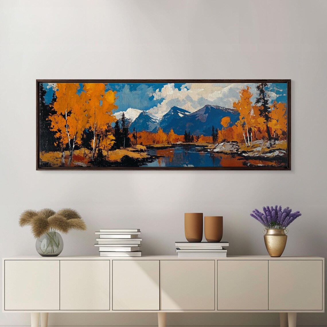 Vintage Fall Landscape Golden Aspens Mountain Lake Oil Poster - Image 4