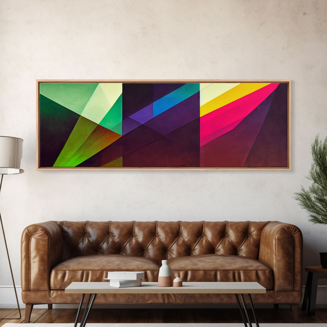 Geometric Abstract Bold Diagonal Color Blocks Panoramic Wall Art