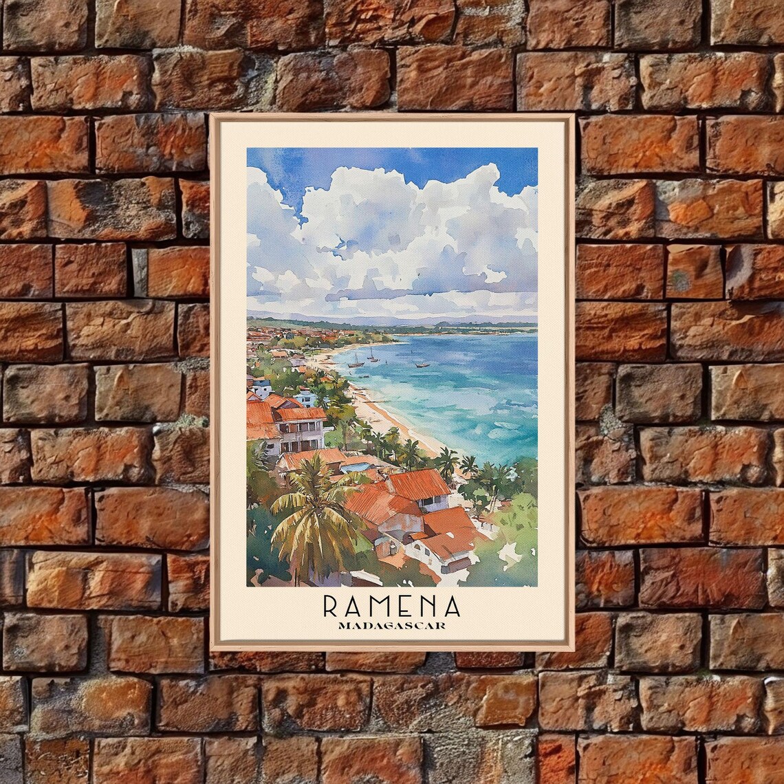 Ramena Madagascar Coastal Town Red Roof Watercolor Travel Poster - Image 5