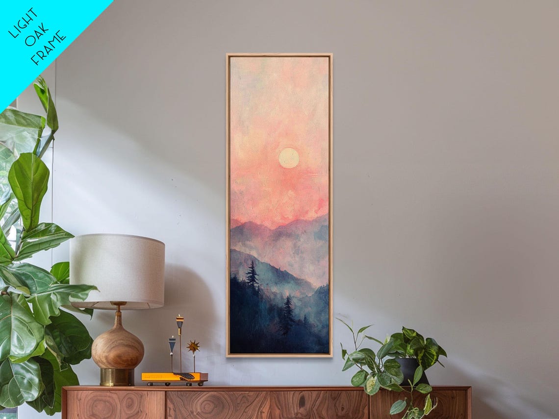Sunset Over Misty Blue Mountain Ridges Pink Sky Pine Wall Art - Image 4