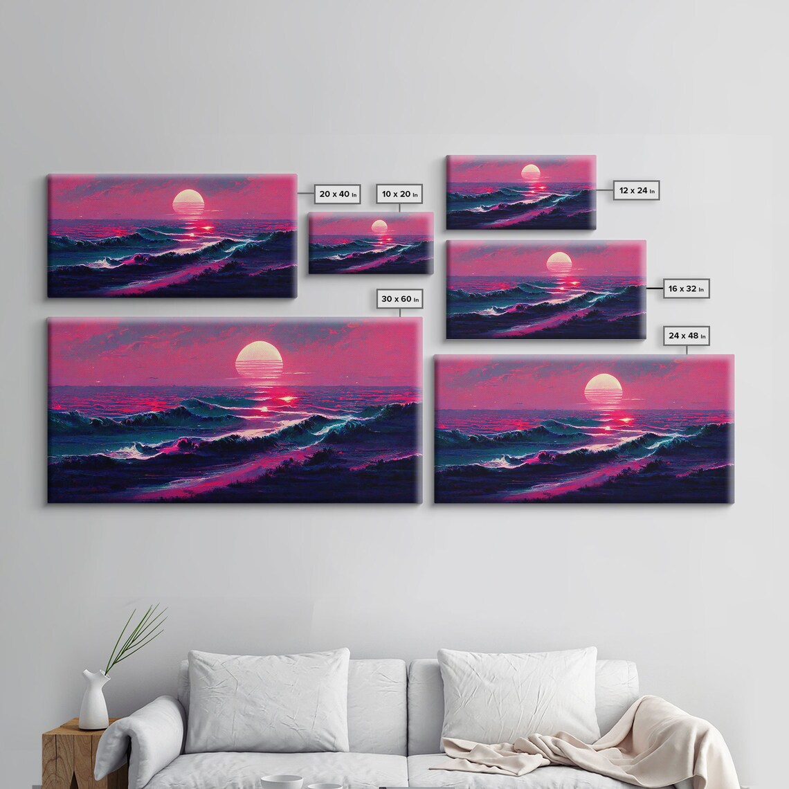 Synth Wave Ocean Sunset, Outrun Style Art Print - Image 2