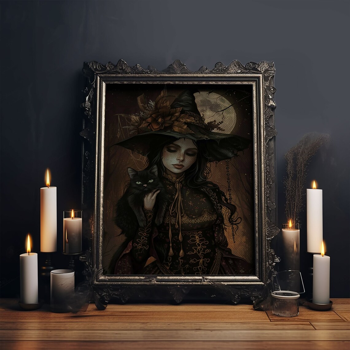 The Witch And Black Cat, Spooky Victorian Art Print - Image 5