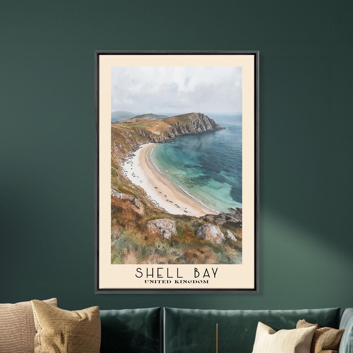 Shell Bay United Kingdom Cliff Coastline Curving Beach Turquoise Sea Poster