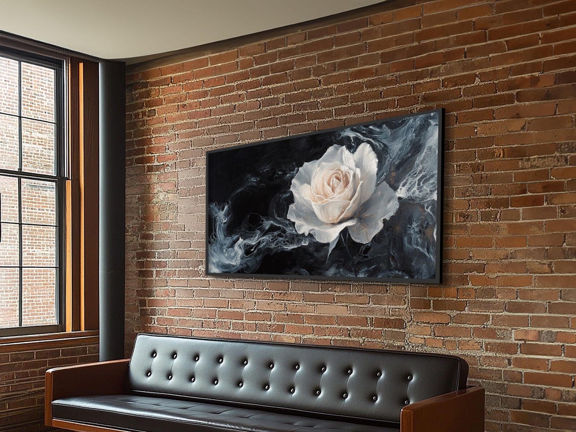 Abstract Oil Painting Print Of A White Rose Framed Print Centerpiece Wall Art Accent Piece Art Floral Print Flower Painting Art - Image 6