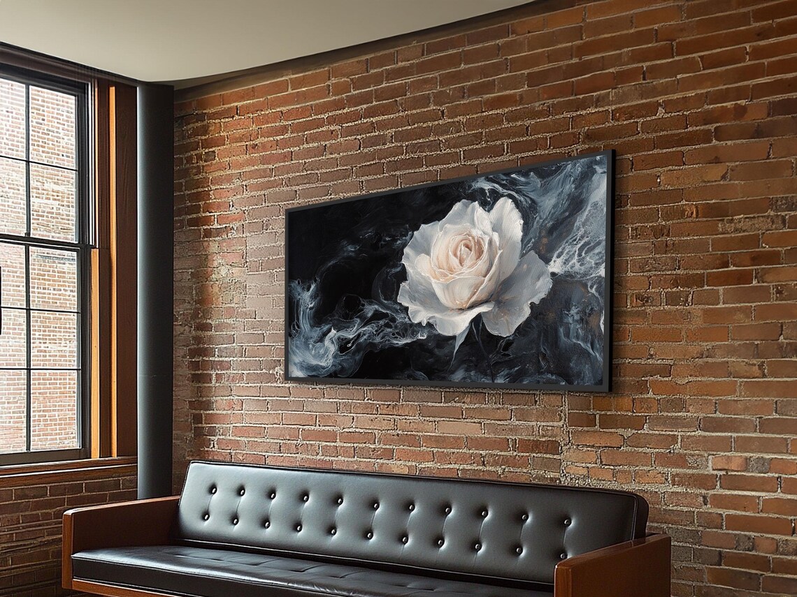 White Rose On Black Dramatic Floral Oil Painting Modern Art Poster - Image 6
