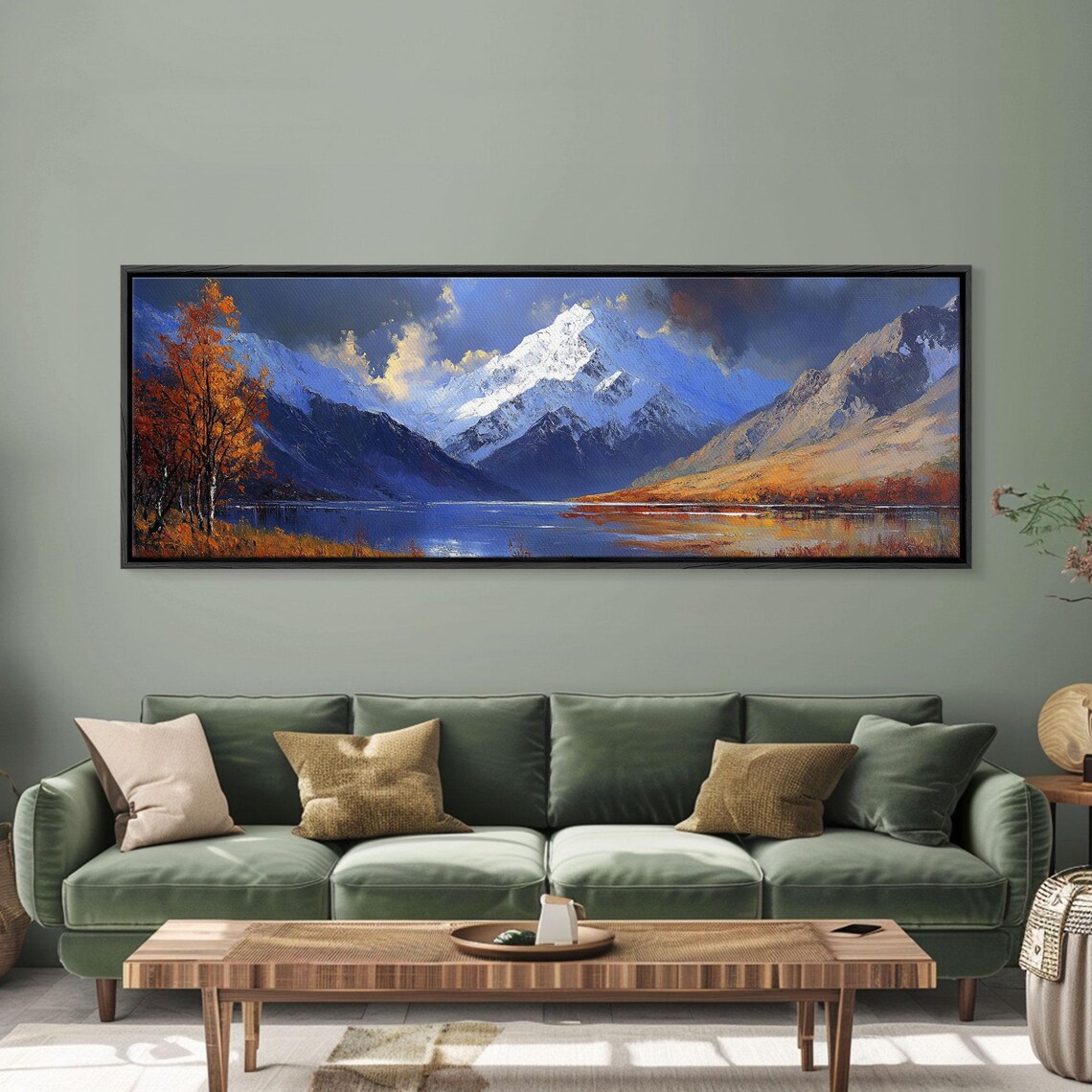 Snow Capped Mountain Lake Autumn Birch Golden Hour Landscape Poster - Image 4