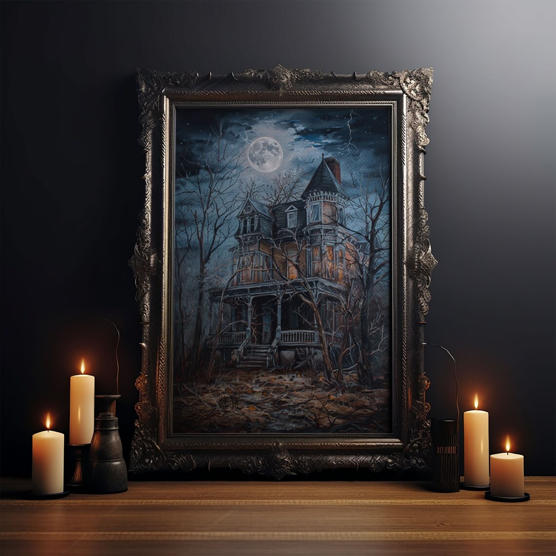 Abandoned House Under Moon, Halloween Art Print - Image 4