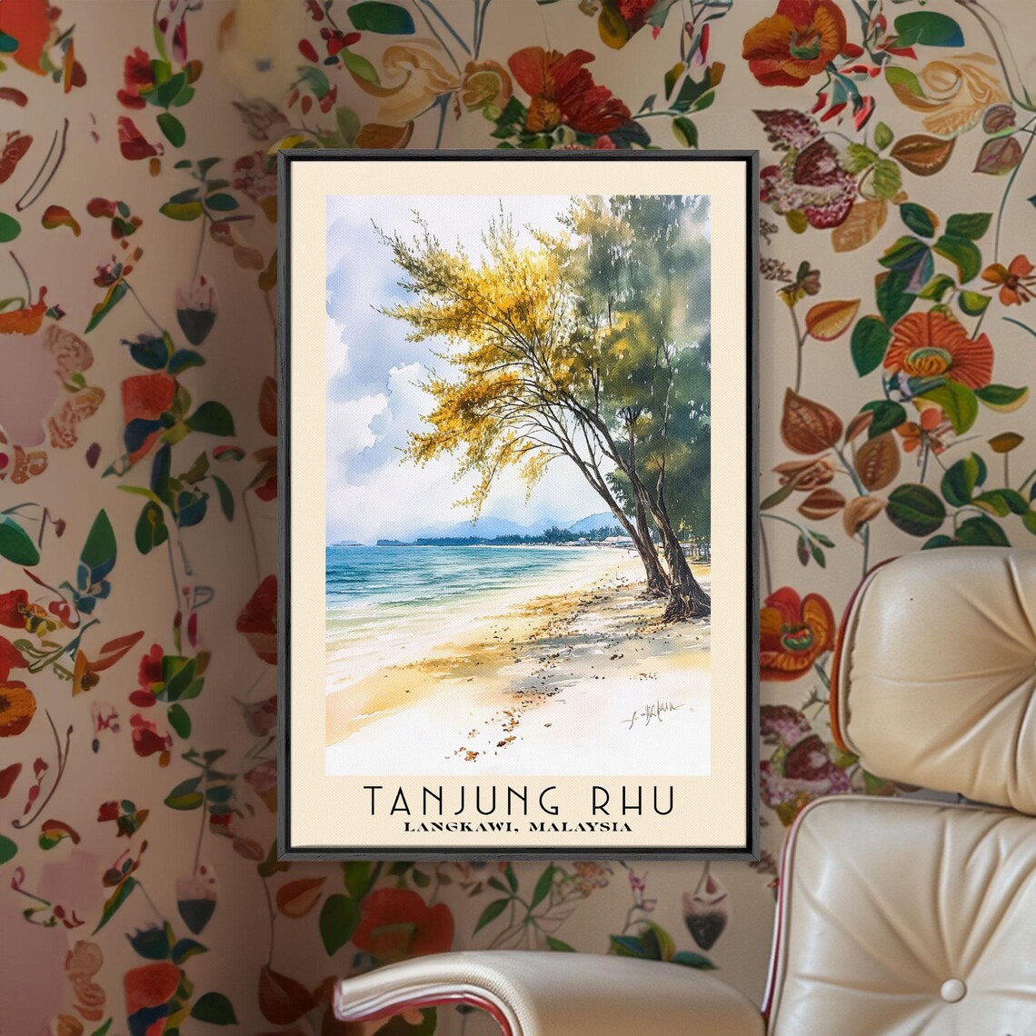 Tanjung Rhu Langkawi Malaysia Golden Tree Leaning Beach Blue Poster