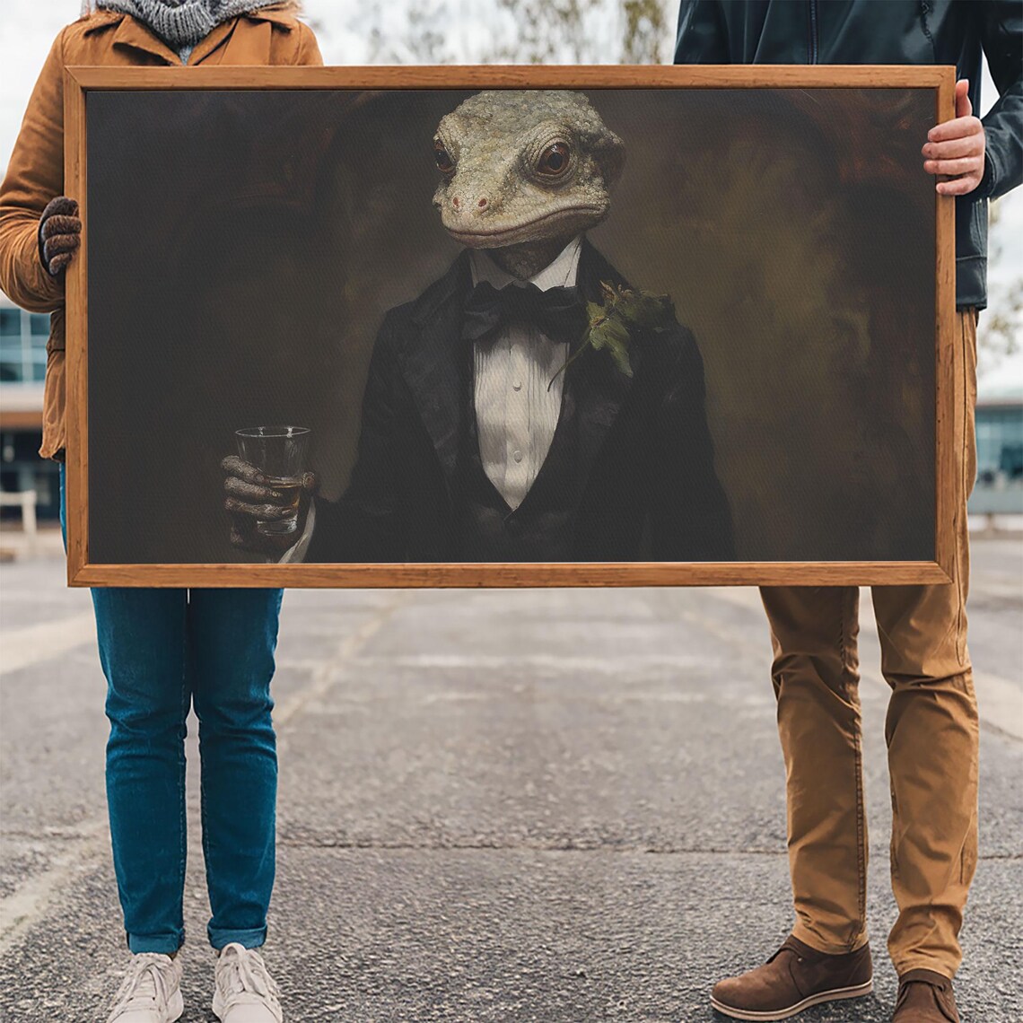 Victorian Gecko Businessman Tuxedo Whiskey Portrait Funny Animal Poster - Image 3
