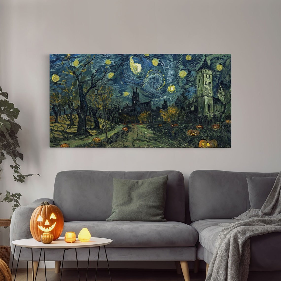 Haunted Halloween Cemetary Starry Night Inspired Halloween Decor Framed Print Halloween Props - Image 4