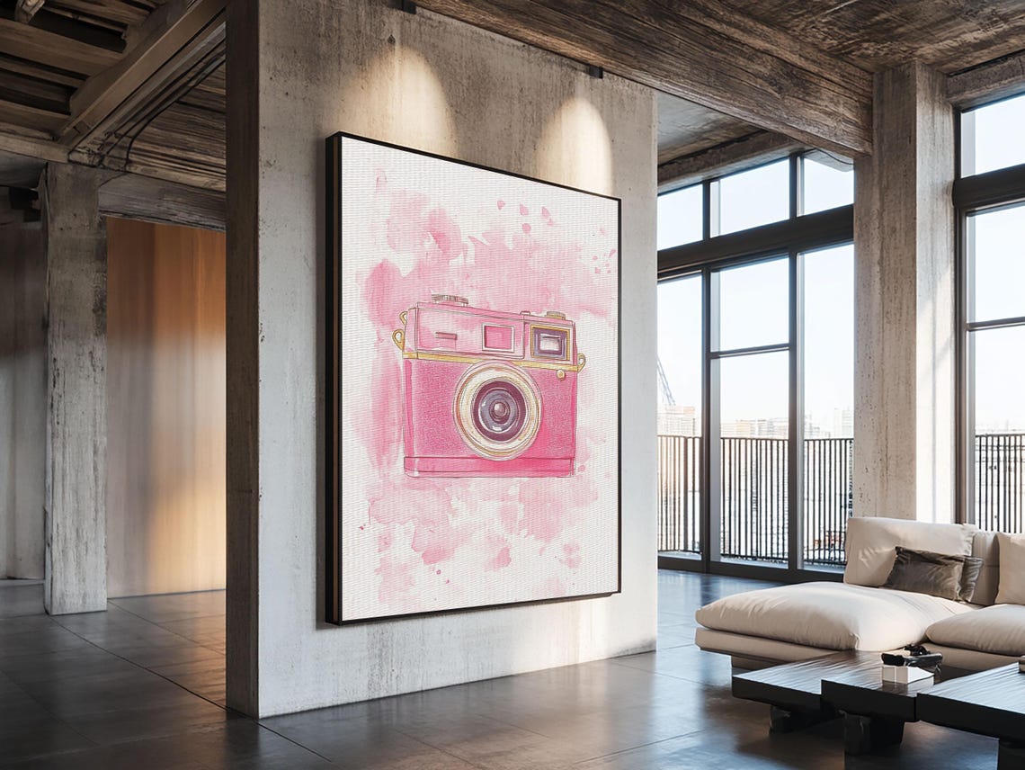 Pink Retro Film Camera Watercolor Art Print Photography Studio Poster - Image 2