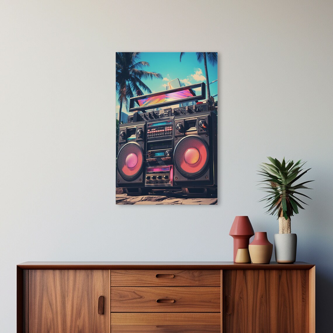 Vintage Boombox On Tropical Beach Retro Vaporwave Music Poster - Image 5
