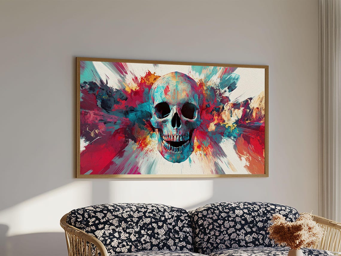 Colorful Abstract Skull Paint Splash Pop Art Vibrant Halloween Poster - Image 5