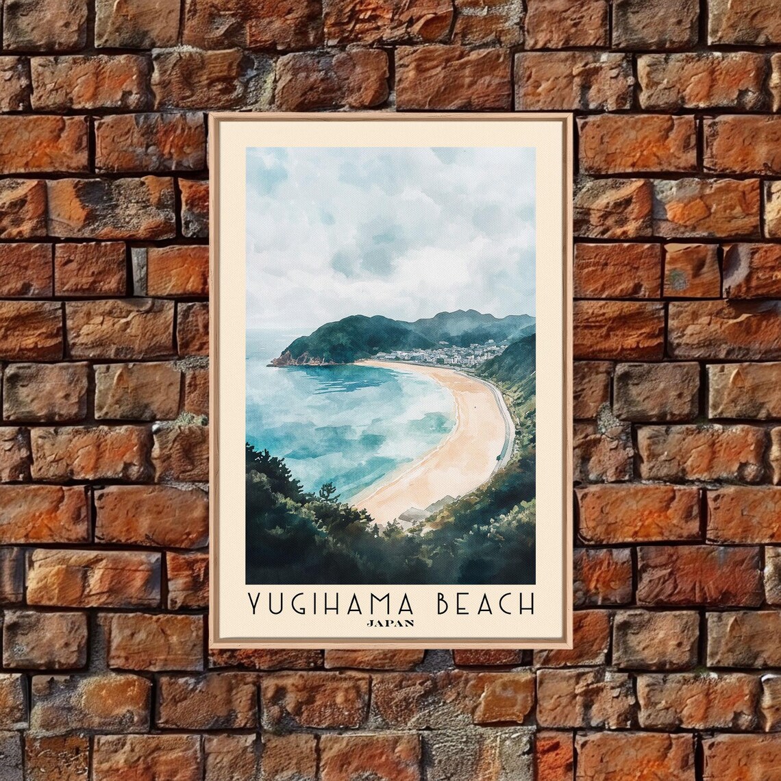 Yugihama Beach Japan Watercolor Curved Bay Green Hills Travel Poster - Image 5