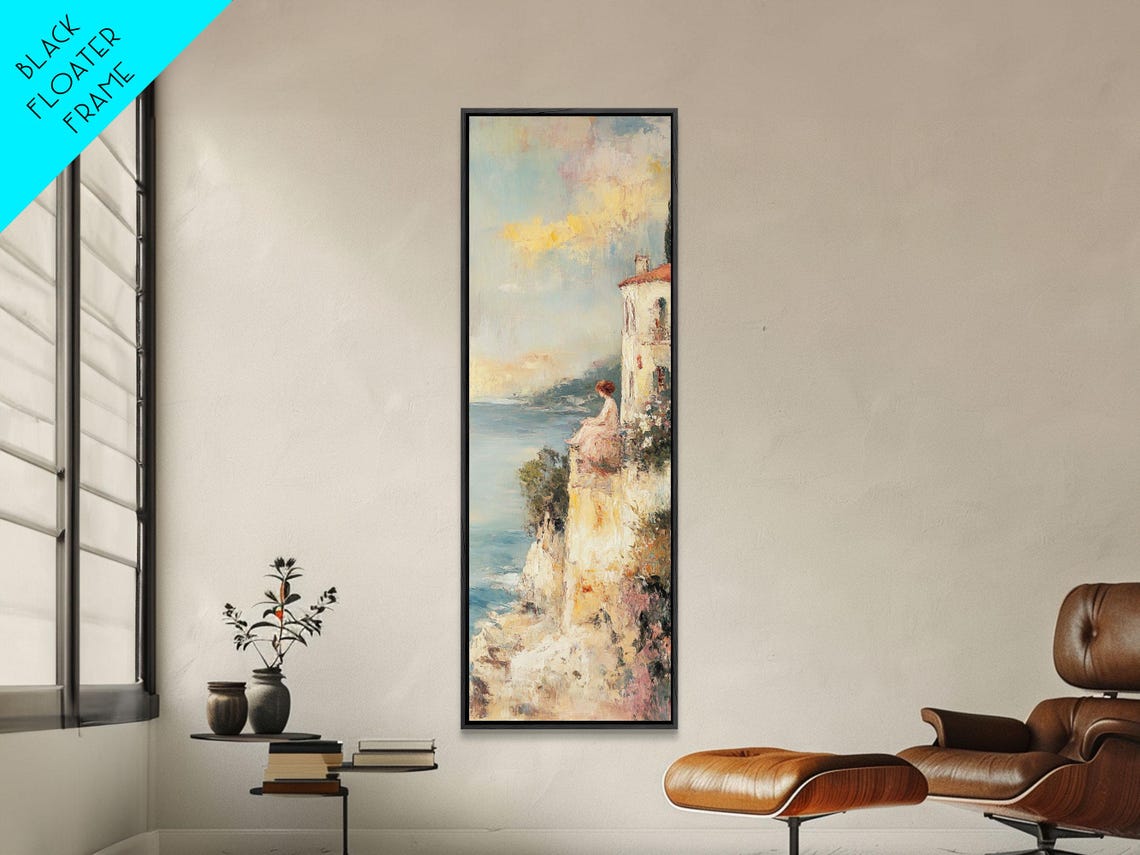 Abstract Oil Painting Print Of A Woman Overlooking The Coast Victorian Oil Painting Nautical Seascape Painting Wall Decor For Girls - Image 5