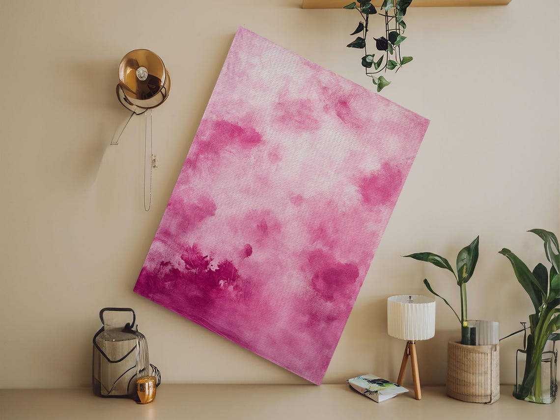 Abstract Pink Clouds Soft Watercolor Dreamy Blush Sky Art Print - Image 3