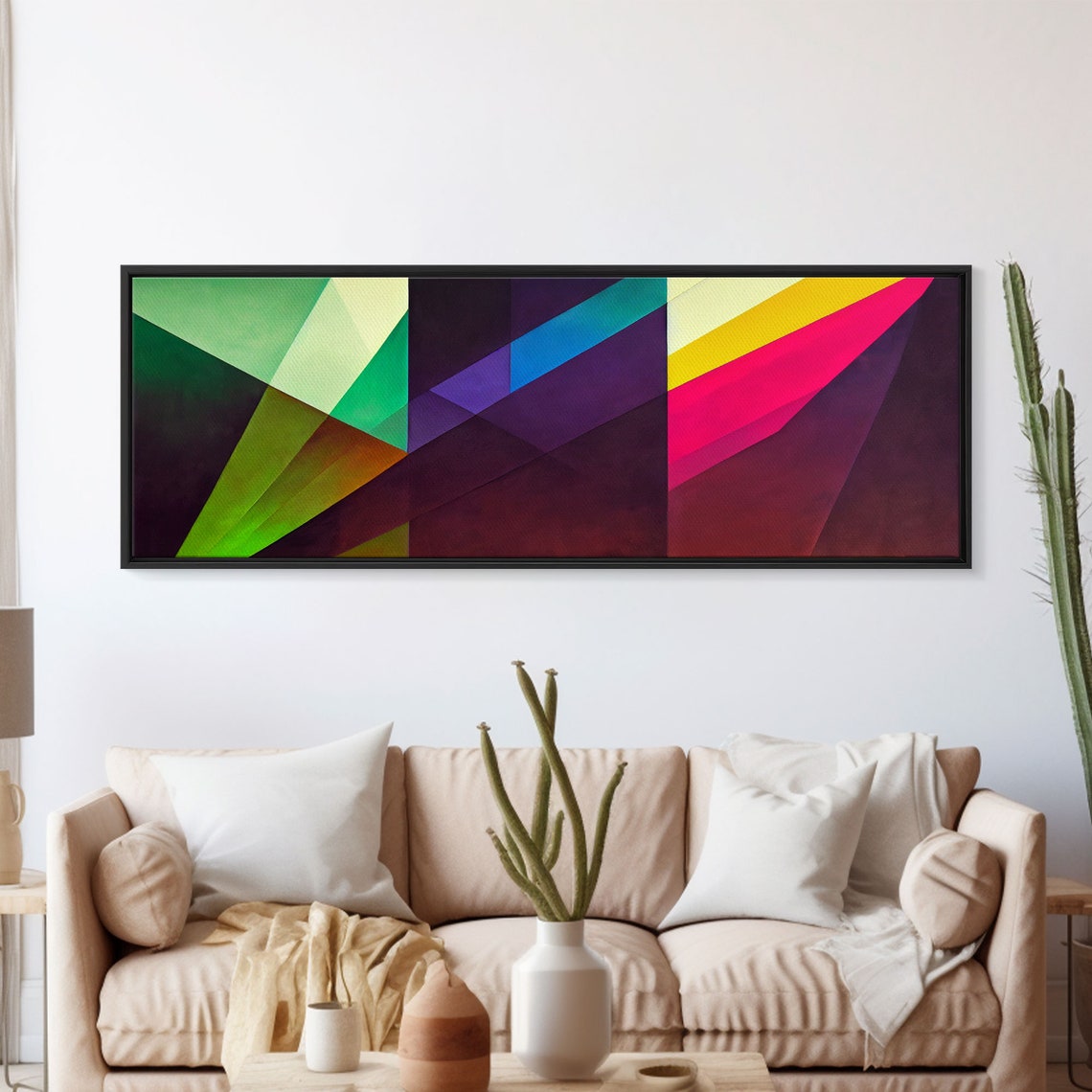 Geometric Abstract Bold Diagonal Color Blocks Panoramic Wall Art - Image 5