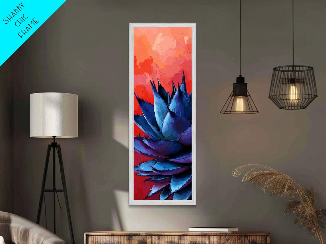 Blue Agave Against Fiery Orange Sunset Bold Botanical Art Poster - Image 3