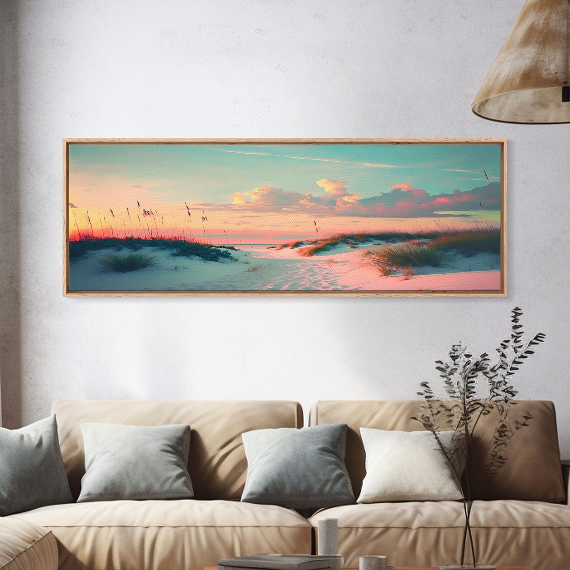 Panoramic Beach Dunes Sunset Sea Grass Pastel Teal Sky Wall Poster - Image 4