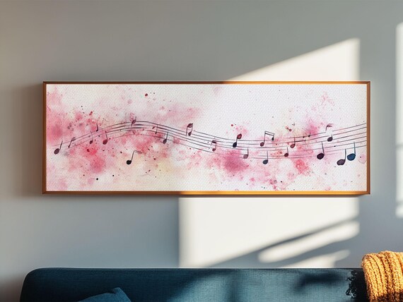 Musical Notes Watercolor Framed Print Light Pink Wall Art Rustic Decor Moody Art Cottagecore Art Above Sofa Gift Idea Minimalist Art