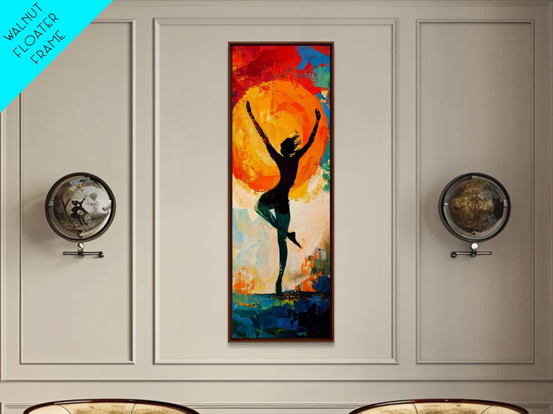 Dancer Silhouette Vibrant Sunset Orange Sun Boho Dance Coastal Vertical Poster - Image 5