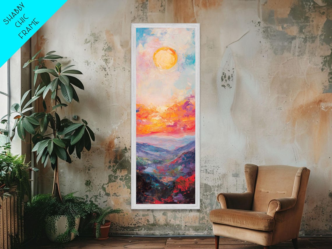 Abstract Sunset Over Mountains Colorful Impasto Landscape Poster - Image 6