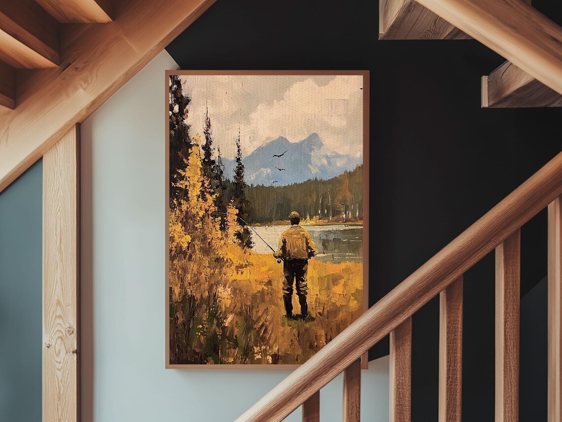 Trout Fly Fishing Wall Art Home Decor Fly Fishing Painting Canas Print Cabin Art Cabin Decor Fishing Cabin Art Gift For Dad Gift For Him - Image 5