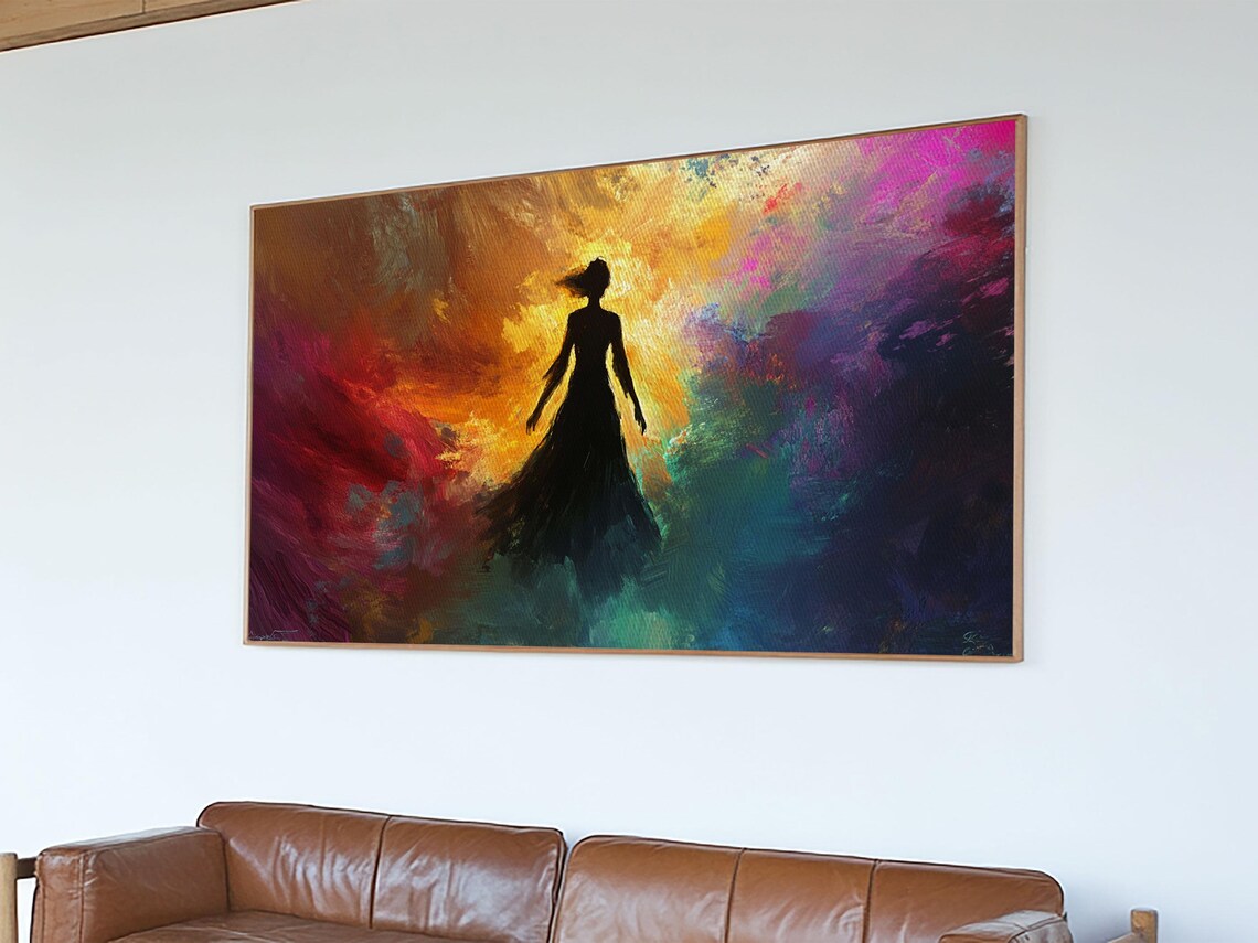 Woman Silhouette Fiery Abstract Color Storm Vibrant Wall Art Poster - Image 3