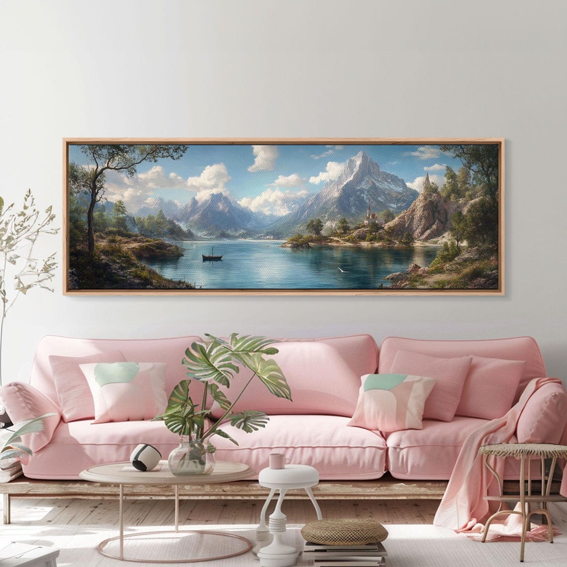 Fantasy Alpine Castle Lake Mountain Dreamy Landscape Panoramic Poster - Image 6
