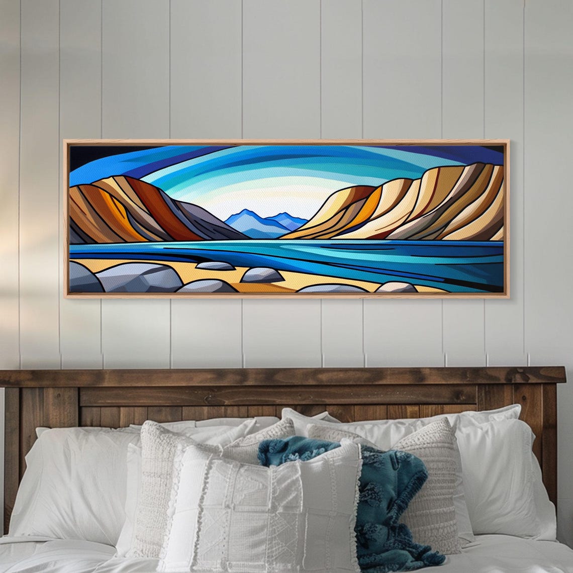 Retro Art Deco Coastal Cliffs Stained Glass Style Scenic Poster - Image 3