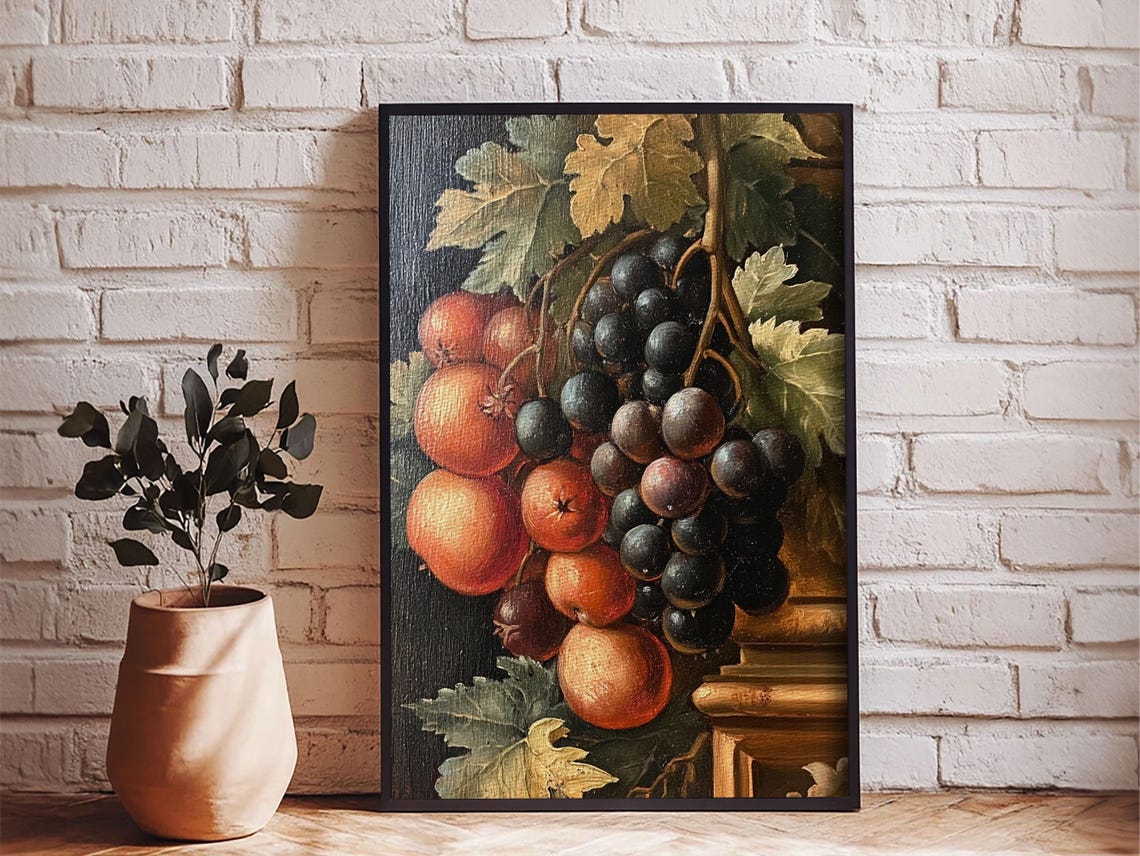 Vintage Grapes And Oranges Vine Still Life Antique Art Print - Image 5