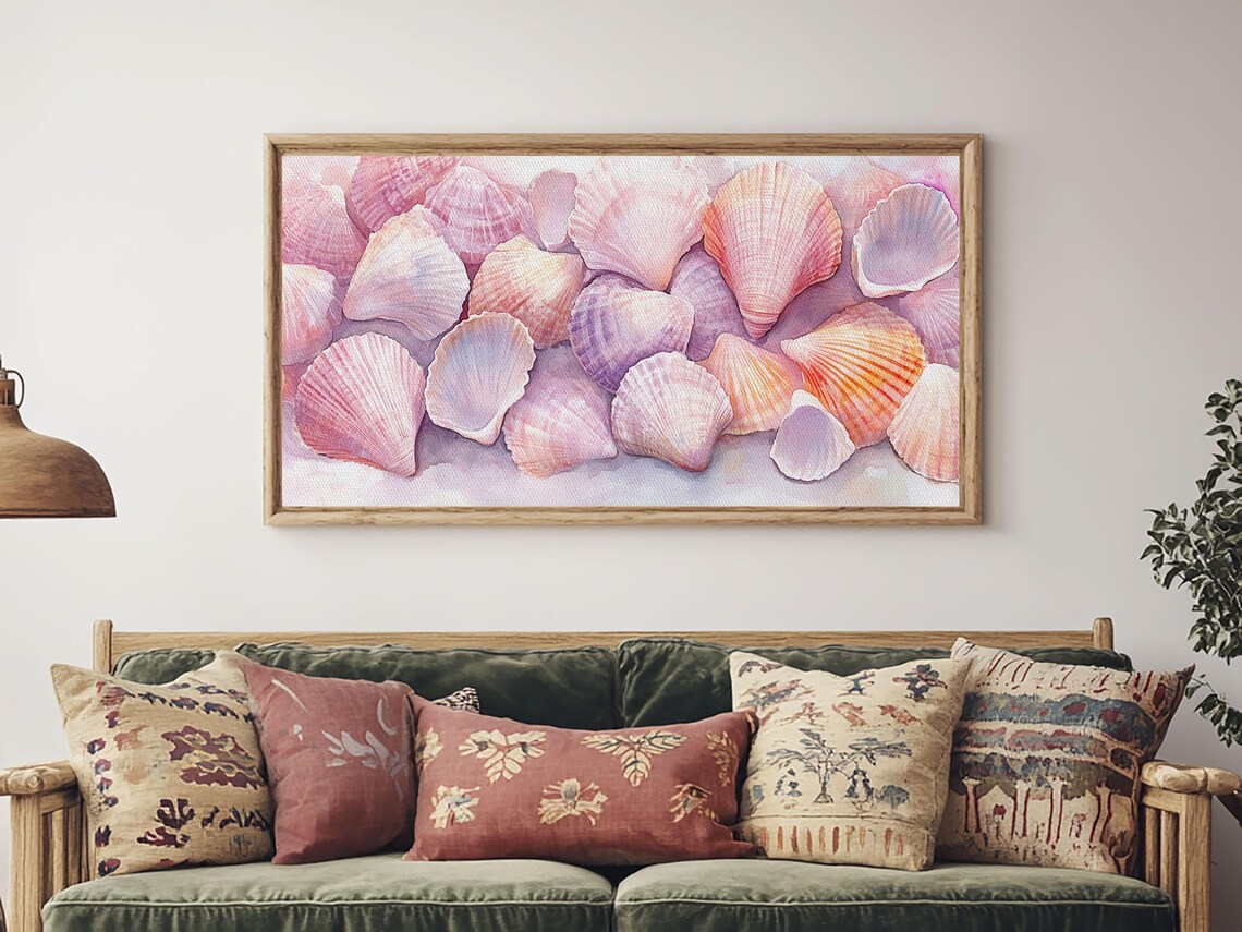 Pink Seashells Watercolor Coastal Beach Nautical Bedroom Wall Art Print - Image 4