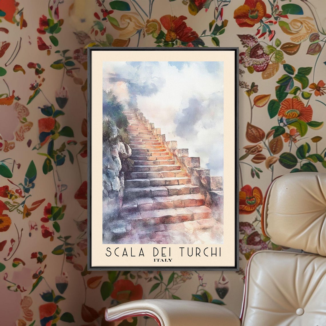Scala Dei Turchi Italy White Cliff Stone Stairway Blue Sky Poster