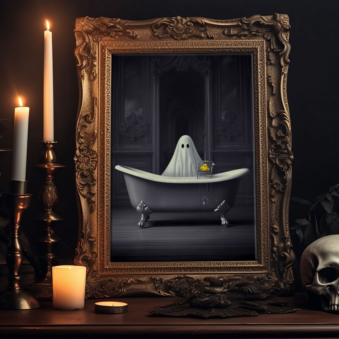 Ghost Bathroom Halloween Wall Art Print, Funny Decor