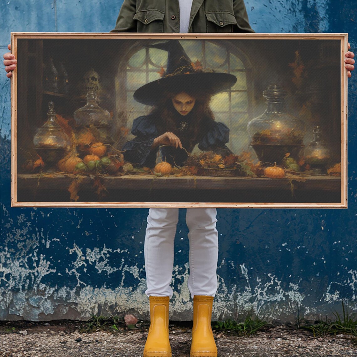 Witch Brewing Potions Pumpkins Glass Jars Occult Apothecary Art Poster - Image 6