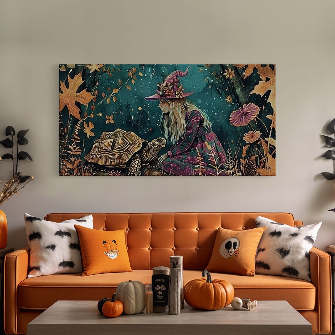 Victorian Witch With Tortoise Familiar In Autumn Forest Art Print - Image 5