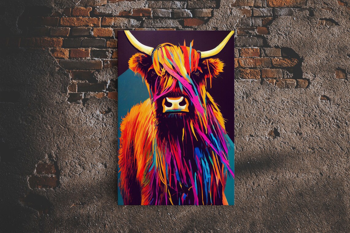 Colorful Farmhouse Highland Cow Scotland Art Print