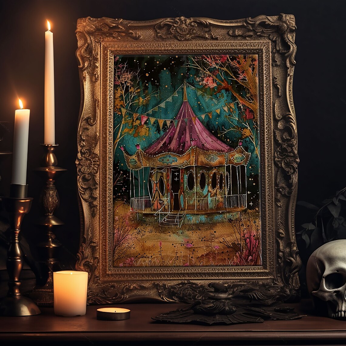 Nighttime Haunted Forest Path, Halloween Artwork - Image 6