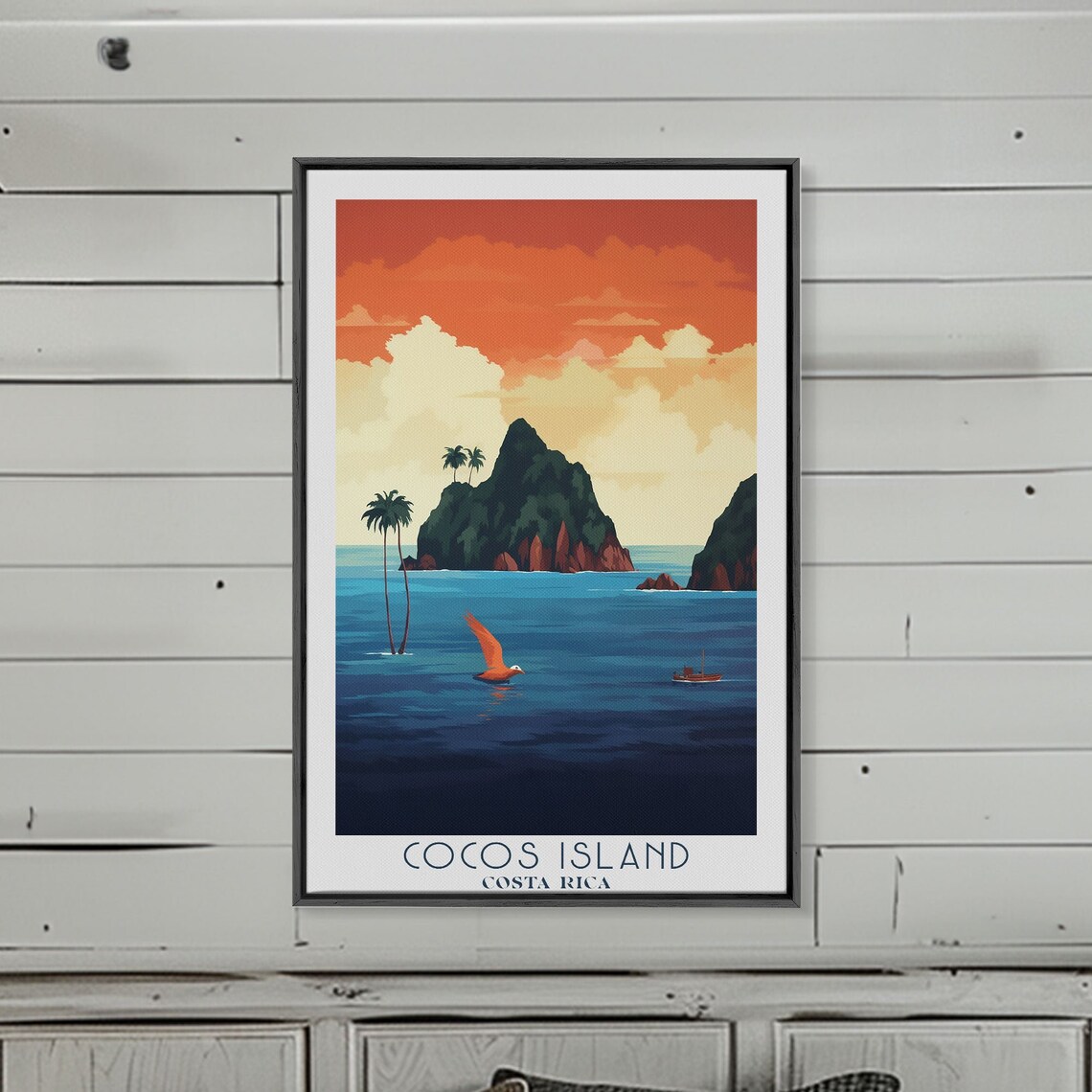 Cocos Island Costa Rica Sunset Ocean Rocky Peak Island Travel Poster - Image 4