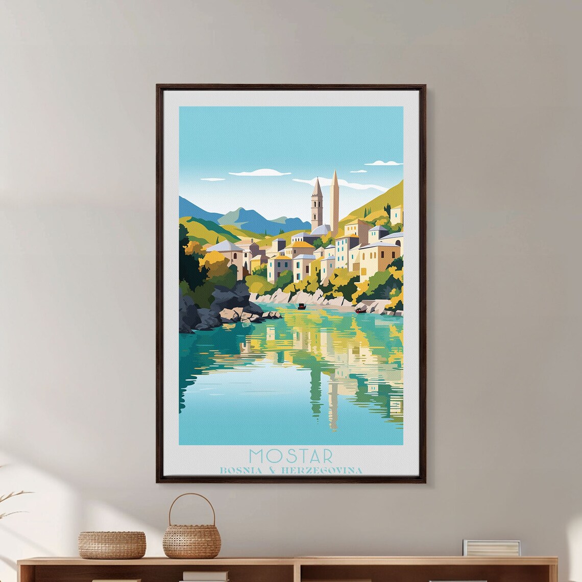 Mostar Bosnia Herzegovina Old Town River Reflection Travel Poster