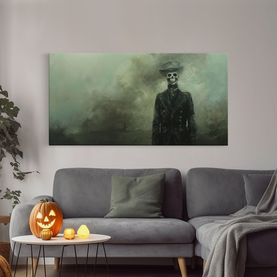 Dapper Skeleton In Suit Standing In Green Fog Dark Academia Print - Image 4